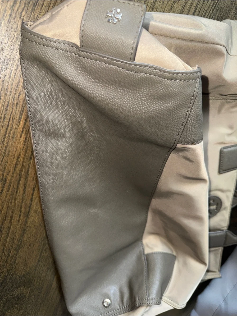 Tory Burch Taupe Nylon Tote with Leather Trim